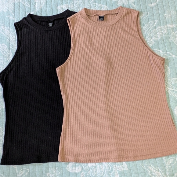 SHEIN Tops - Pair of Ribbed Knit Sleeveless Tops - 2 Pack Black and Tan. Size XL